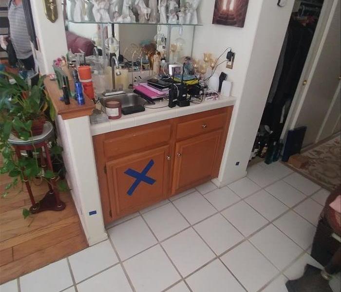 wet bar with water damage